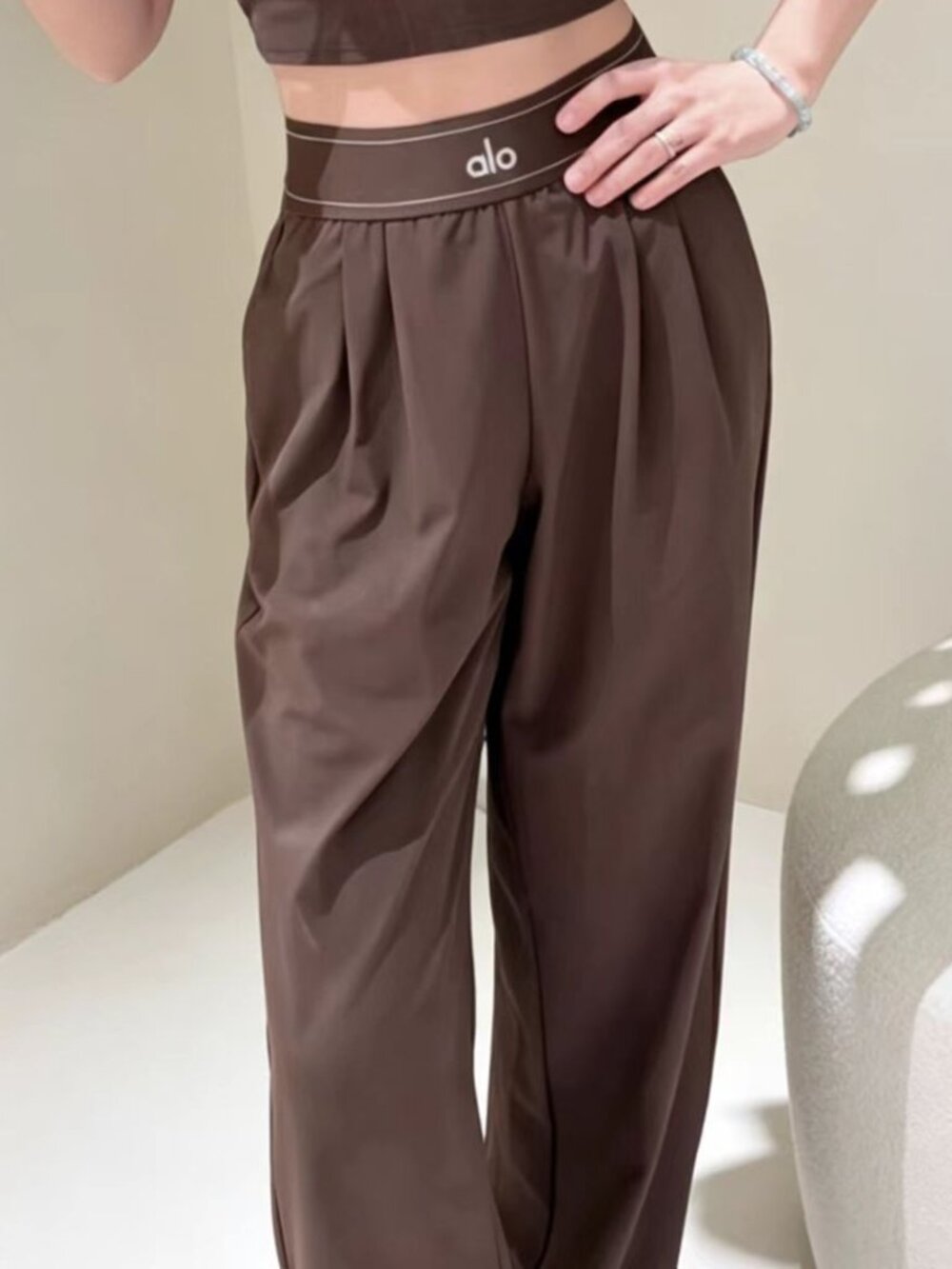ALO Yoga💕Suit Up Trouser Espresso Wide Leg Pants Regular 30" Soft Luxe NWT
